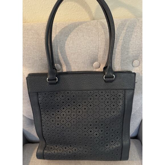 Kate Spade Perri Lane Bubbles Lynne Perforated Leather Tote Blue Bag - Picture 6 of 16